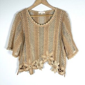 Solitaire Open Crotchet Flower Top Womens Large Cottagecore Boho Hippie Festival